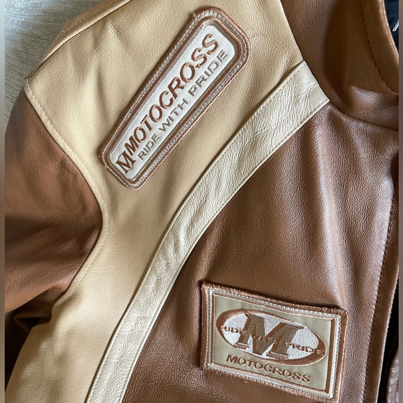 Men’s Max U.S.A beige and brown motorcross leather jacket - Picture 5 of 7